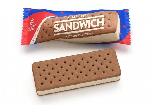 Sandwich-is med toffee-smak og sjokoladekjeks - Hennig-Olsen Is